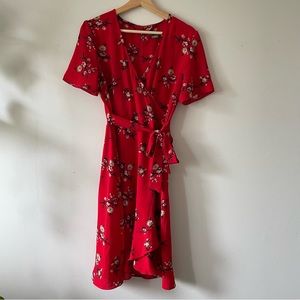 Red Floral Wrap Dress size Medium